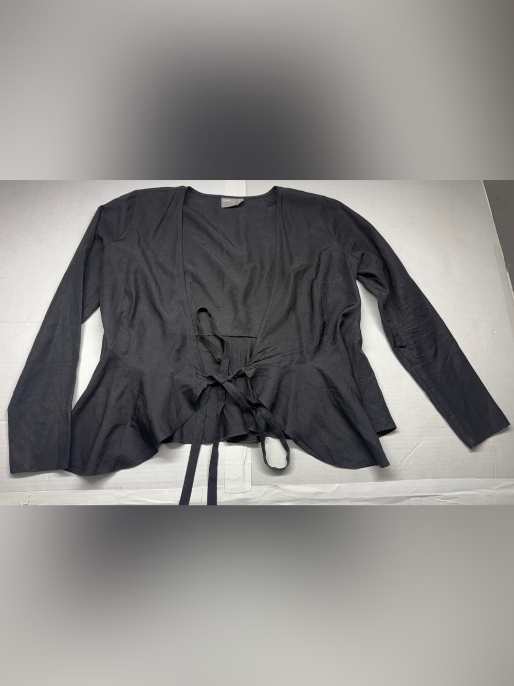 black long-sleeve wrap top with a tie-front closure top linen blend asos top